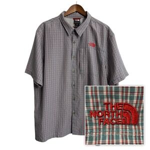 North Face shirt mens XXL 2XL plaid short sleeve button up embroidered paramount